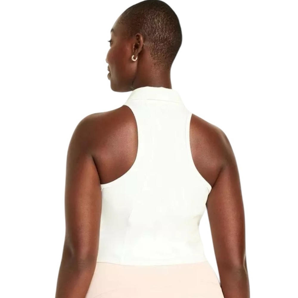 Old Navy PowerSoft Crop Polo Zip Top White Sleeveless Activewear 2X Activewear - Picture 5 of 8